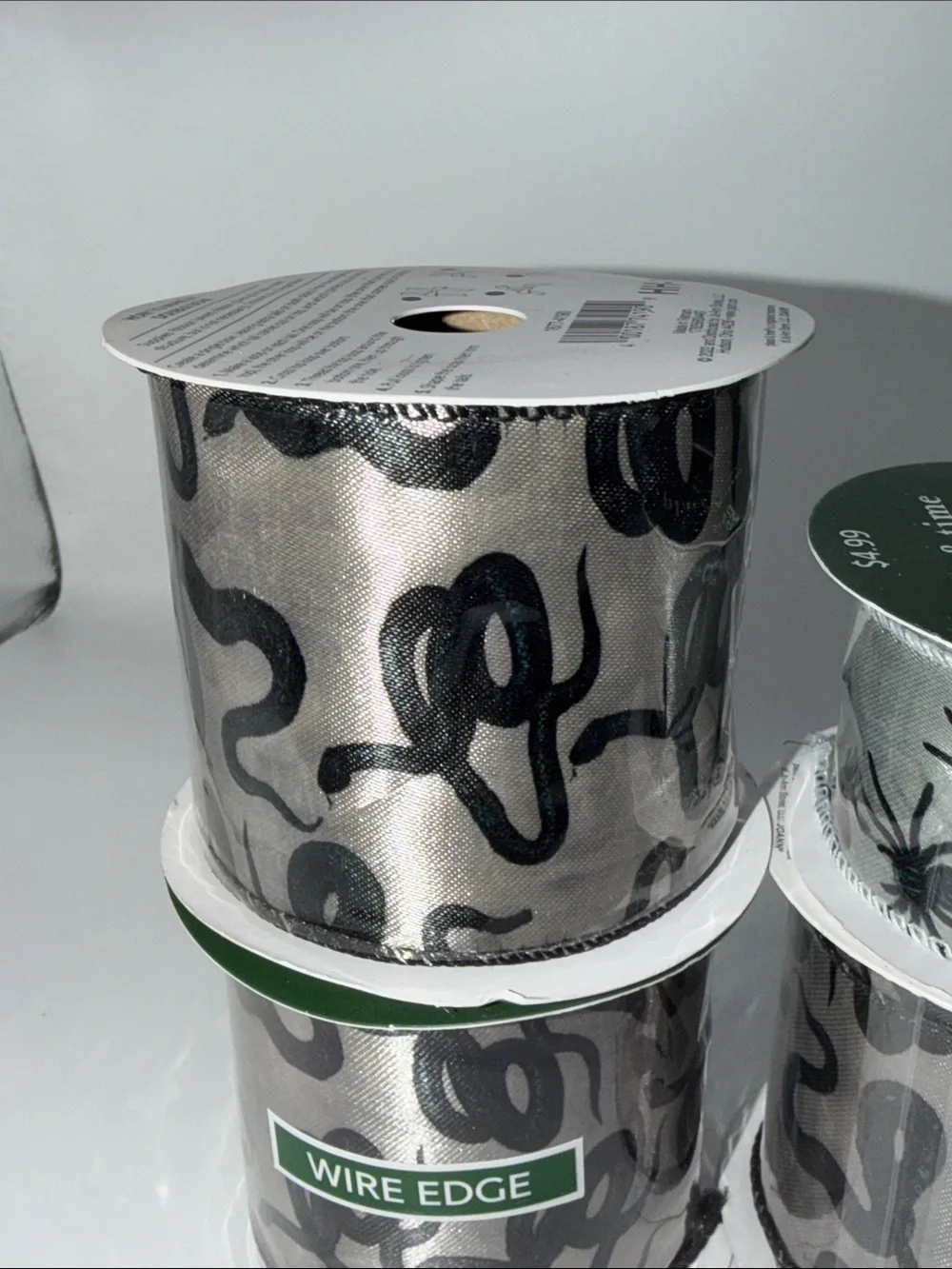 Halloween Snake Spider Wired Edge Ribbon Spool Bundle Lot Creepy Crafting Silver